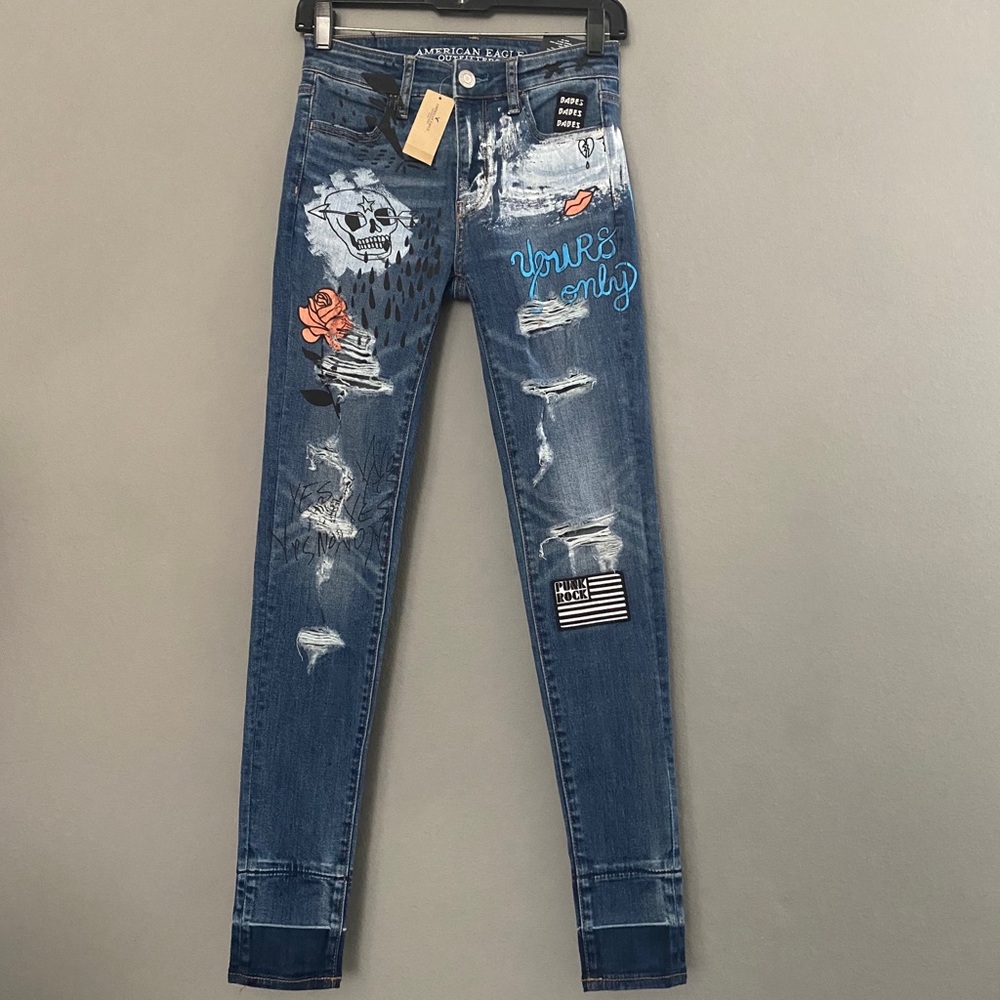 American Eagle Super Stretch High Rise graffiti Jegging NWT